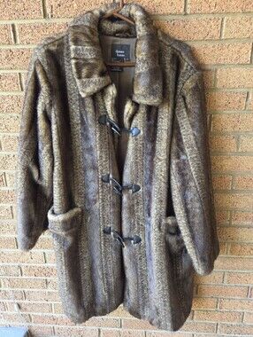 Dennis Basso Vintage Faux Fur Striped Toggle Coat Plus Size 1X